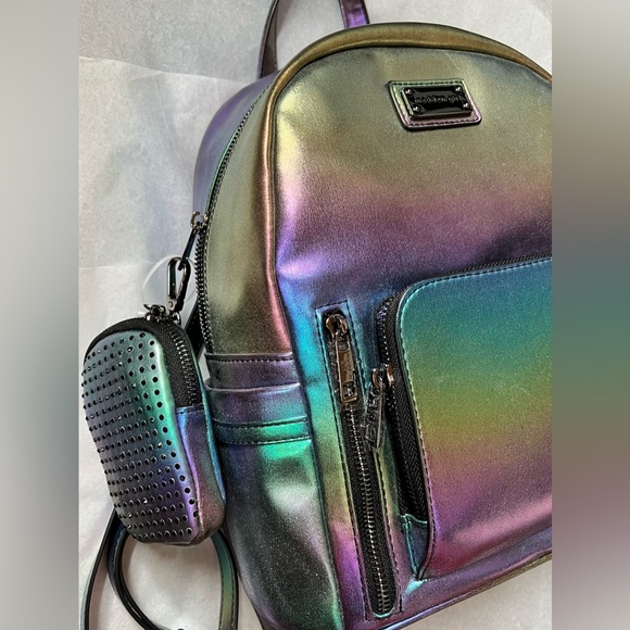NEW Madden Girl Iridescent Purple CHROME Rainbow Backpack Bag purse OIL SLICK - Picture 6 of 7